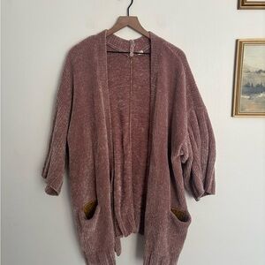 Anthropologie Moth Dusty Rose Open-Front Cardigan Velvet Chenille Small EUC